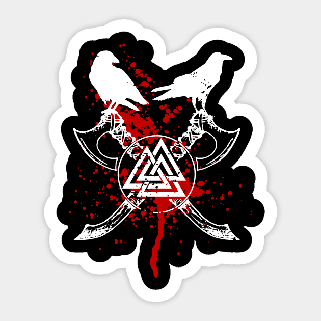 Bloody Valknut and Huginn and Muninn, Viking Symbol Sticker by Lenny241